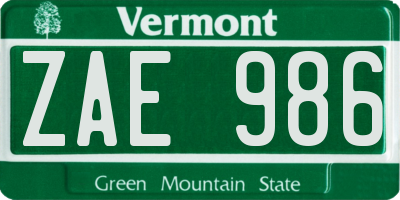 VT license plate ZAE986
