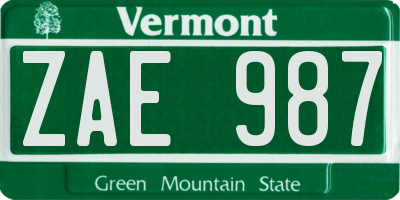 VT license plate ZAE987
