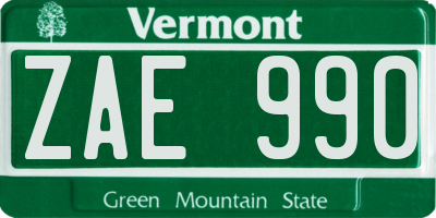 VT license plate ZAE990