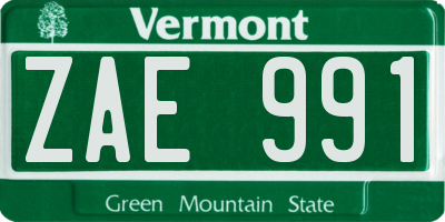 VT license plate ZAE991