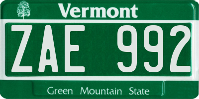 VT license plate ZAE992