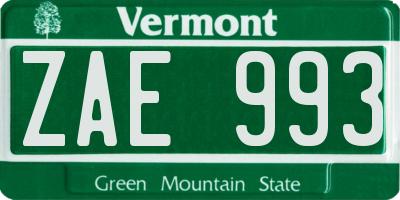 VT license plate ZAE993