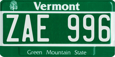 VT license plate ZAE996