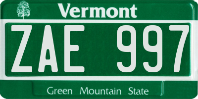 VT license plate ZAE997