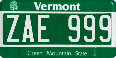 VT license plate ZAE999