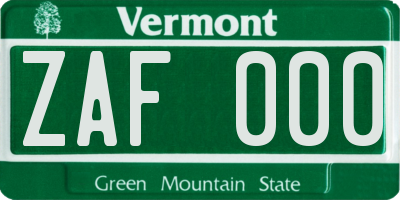 VT license plate ZAF000