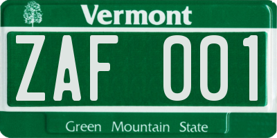 VT license plate ZAF001