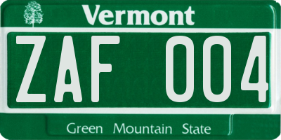 VT license plate ZAF004