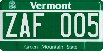 VT license plate ZAF005