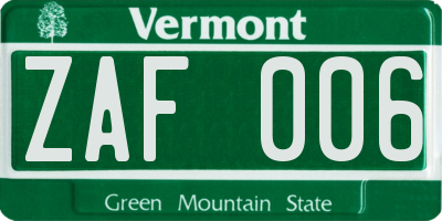 VT license plate ZAF006