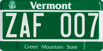 VT license plate ZAF007