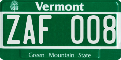 VT license plate ZAF008
