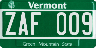 VT license plate ZAF009