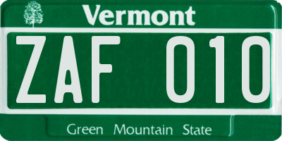 VT license plate ZAF010