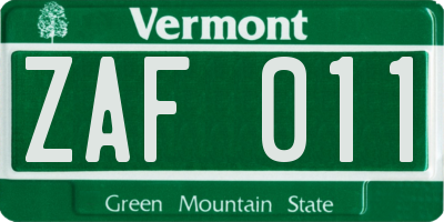 VT license plate ZAF011