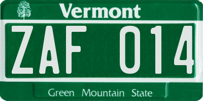 VT license plate ZAF014