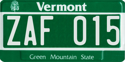VT license plate ZAF015