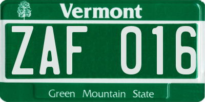 VT license plate ZAF016
