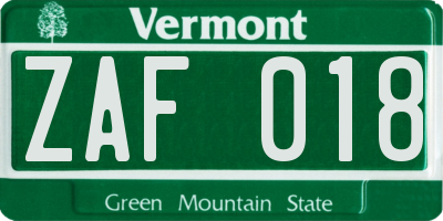 VT license plate ZAF018