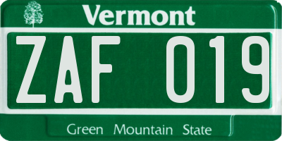 VT license plate ZAF019