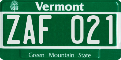 VT license plate ZAF021
