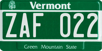 VT license plate ZAF022