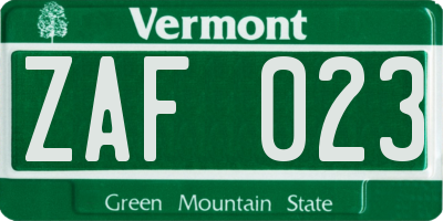 VT license plate ZAF023