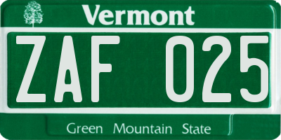 VT license plate ZAF025