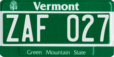 VT license plate ZAF027