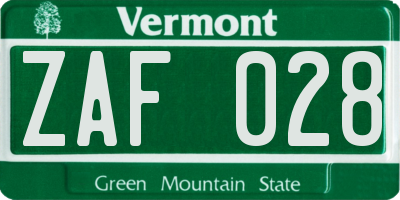 VT license plate ZAF028