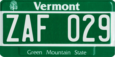 VT license plate ZAF029