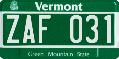 VT license plate ZAF031