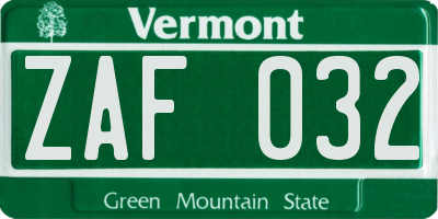 VT license plate ZAF032