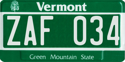 VT license plate ZAF034