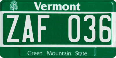 VT license plate ZAF036