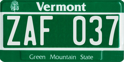 VT license plate ZAF037