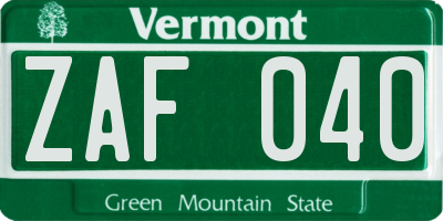 VT license plate ZAF040