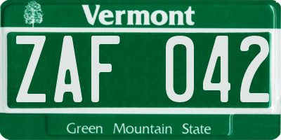 VT license plate ZAF042