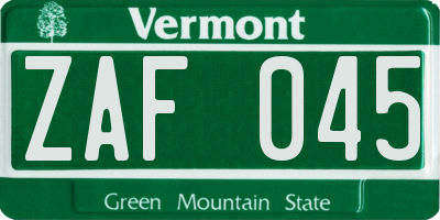 VT license plate ZAF045