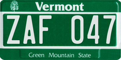 VT license plate ZAF047