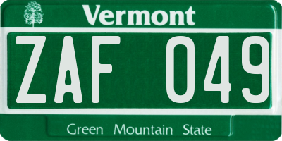 VT license plate ZAF049