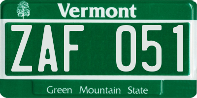 VT license plate ZAF051