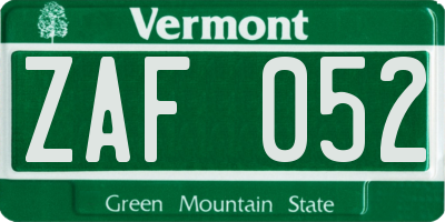 VT license plate ZAF052