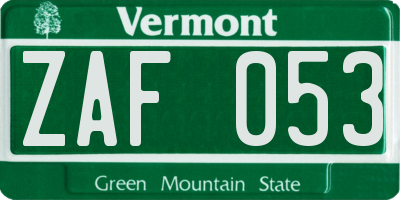 VT license plate ZAF053