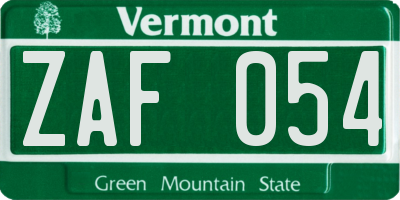 VT license plate ZAF054