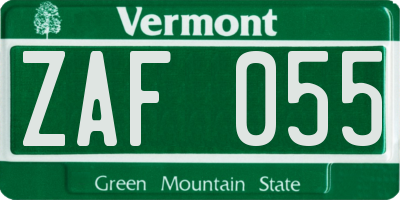 VT license plate ZAF055
