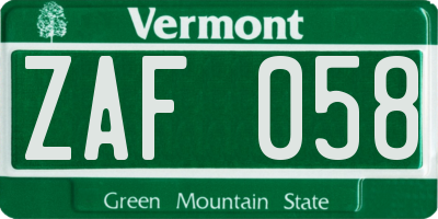 VT license plate ZAF058