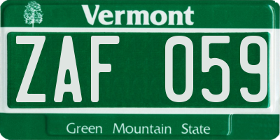VT license plate ZAF059