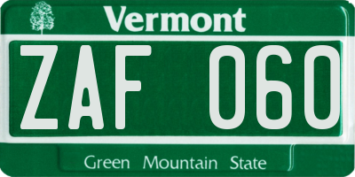 VT license plate ZAF060