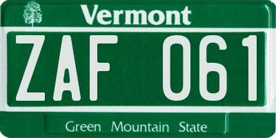 VT license plate ZAF061